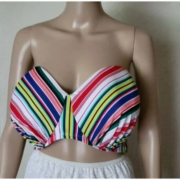 Swim By Cacique Bikini Top Bandeau Underwire Striped Multicolor size 46DDD - Picture 8 of 11